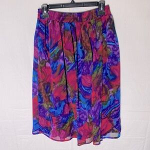 Vintage Pink Blue Floral Midi Skirt S